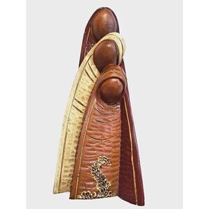 Vintage Hand Carved Wooden Holy Family 12" Tall Painted Gold Trim